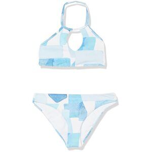 Splendid Girls Block Party High Neck Bra & Retro Pant Set, Blue, 10